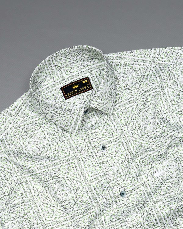 Celeste Grey with Green  Micro Flowers Printed Super soft Premium Cotton Shirt Online now - Image 4