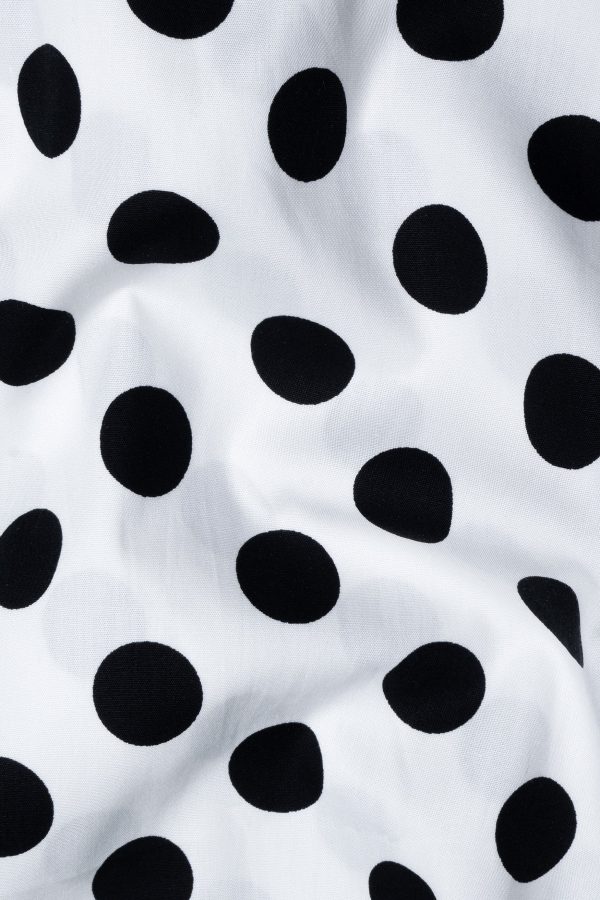 Black and White Polka Dotted Poplin Giza Cotton Shirt For Cheap - Image 2