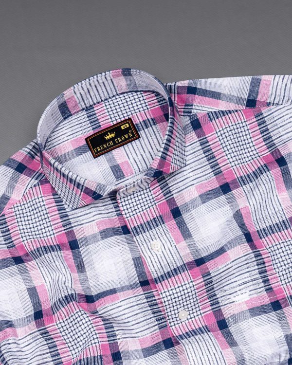 Bright White Twill Plaid Premium Cotton Shirt Sale - Image 4
