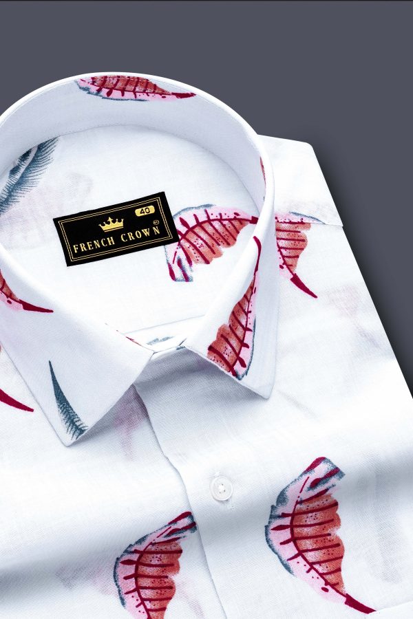 Alpine Leaf-Bright White Leaves Printed Lightweight Premium Cotton Casual Shirt Hot on Sale - Image 4