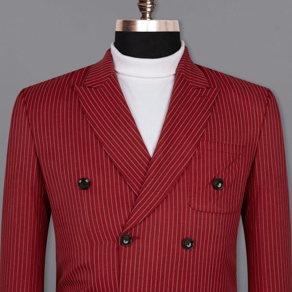 Merlot Red Striped Wool Rich Double-Breasted Sports Blazer on Sale