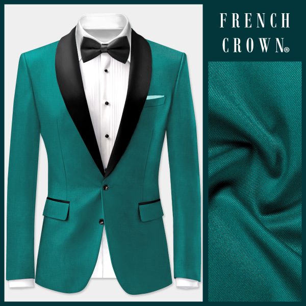 Verdant Classic-Surfie Green Solid Wool Rich Tuxedo Blazer For Sale