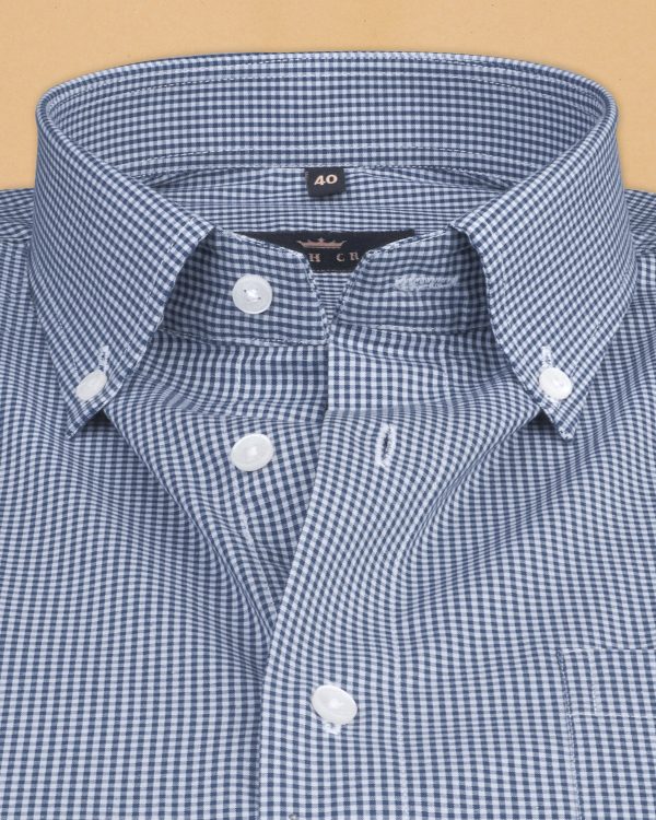 Mid blue Micro-checked Premium Cotton Shirt Online now - Image 3