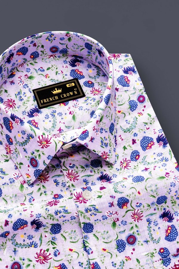 Amethyst Wave-Thistle Purple and Yonder Blue Funky Printed Lightweight Premium Cotton Casual Shirt For Discount
