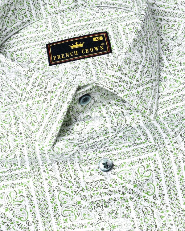 Celeste Grey with Green  Micro Flowers Printed Super soft Premium Cotton Shirt Online now