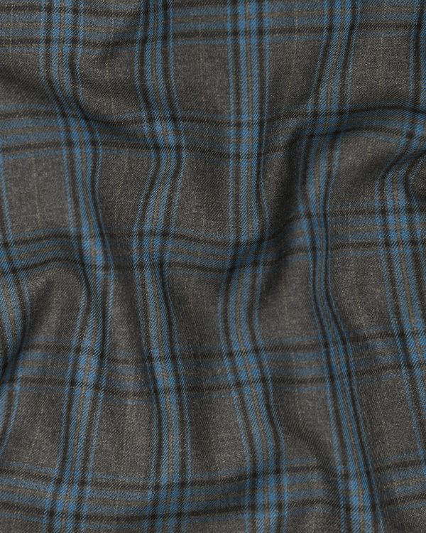 Ash Grey with Sky Checked Tweed Wool Blend Waistcoat For Cheap - Image 3