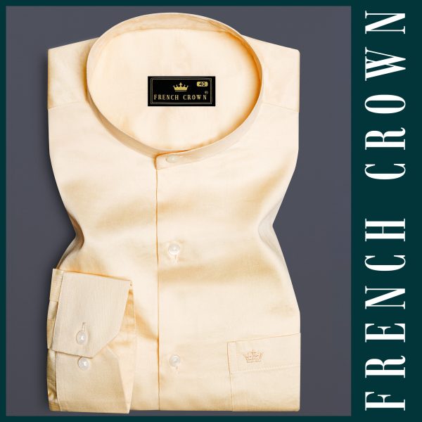 Vanilla-Almond Cream Subtle Sheen Super Soft Premium Cotton Semi Formal Mandarin Collar Shirt Discount - Image 5