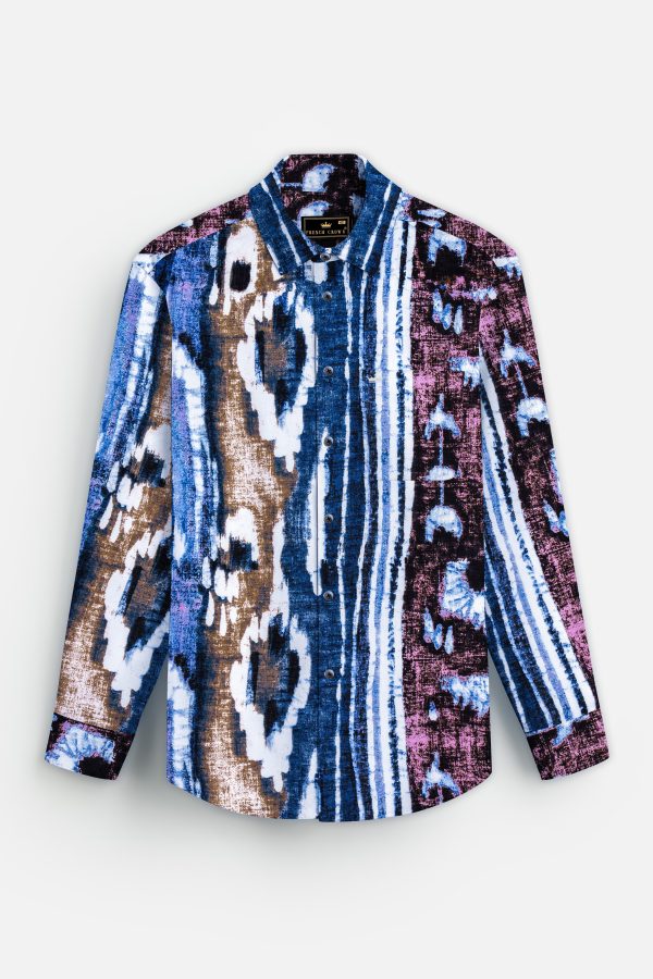 AzureDrift-Biscay Blue with Congo Brown Funky Printed Lightweight Premium Cotton Multicolor Casual Shirt Cheap - Image 2