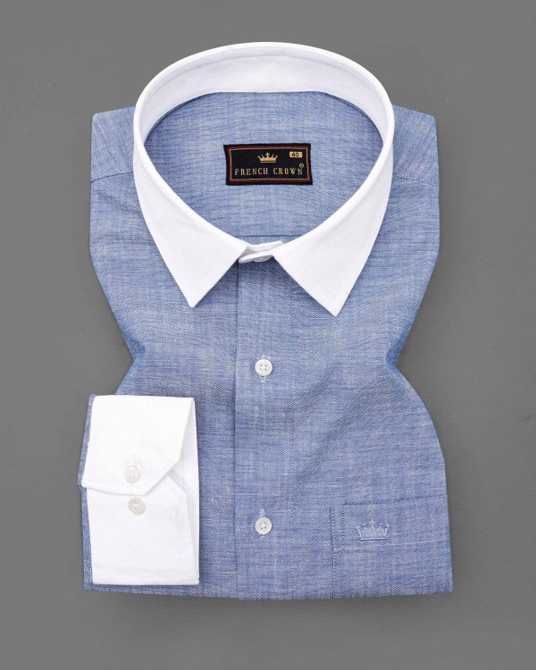 Amethyst Blue with White Collar Chambray Shirt For Discount - Image 3