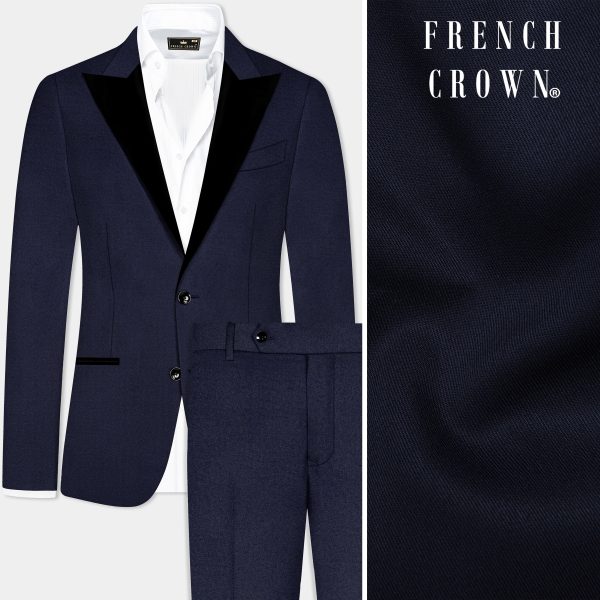 Thunder Blue Solid Wool Blend Peak Lapel Tuxedo Suit Supply