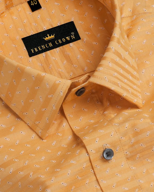 Mustard Jacquard Striped Texture and Printed Silky Giza Cotton Evening SHIRT Hot on Sale