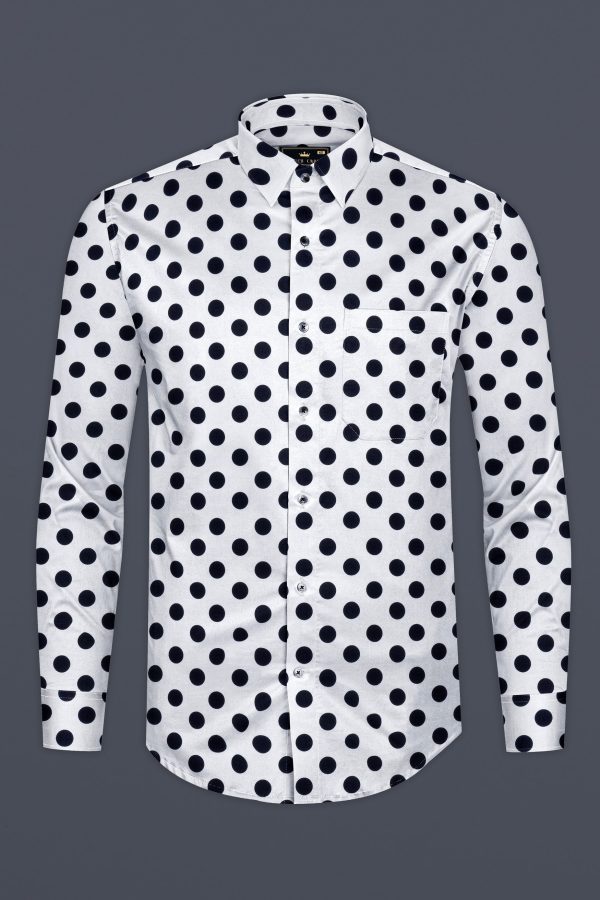 Black and White Polka Dotted Poplin Giza Cotton Shirt For Cheap - Image 4
