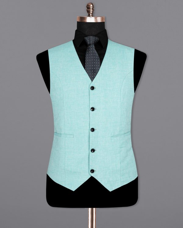 Aqua Island Blue Luxurious Linen Waistcoat For Sale - Image 2