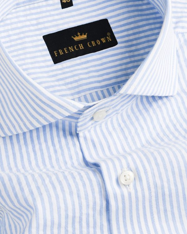 Sky Striped Seersucker Premium Cotton Shirt on Sale