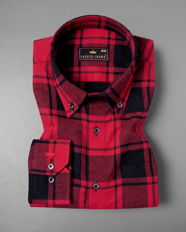Cardinal Red with Jade Black Plaid Premium Cotton Flannel Shirt Online now