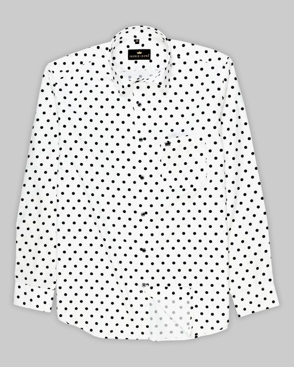 Off White Polka Dots Printed Premium Cotton Shirt Supply - Image 5