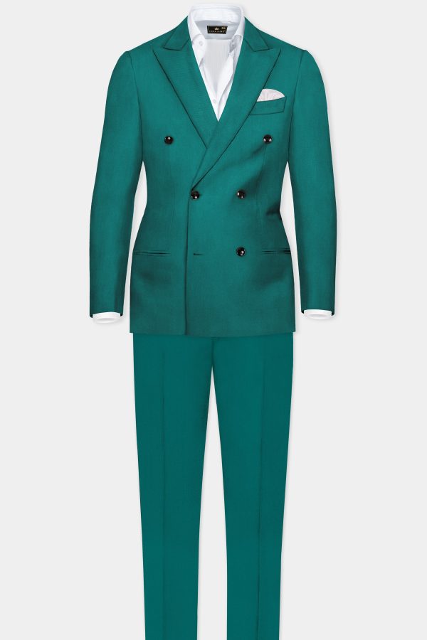 Verdant Classic-Surfie Green Solid Wool Rich Double Breasted Suit For Sale - Image 4