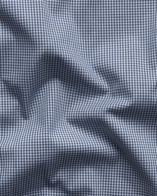 Mid blue Micro-checked Premium Cotton Shirt Online now - Image 2
