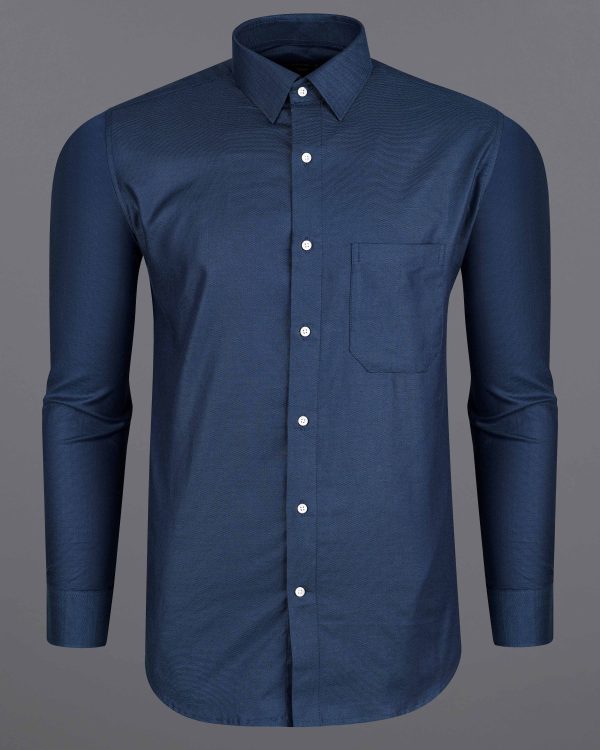 Cloud Burst Navy Blue Dobby Textured Premium Giza Cotton Shirt Online now - Image 5