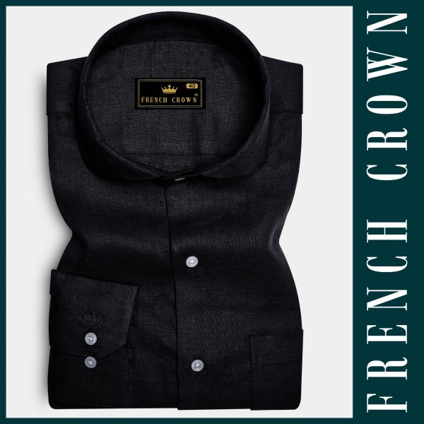Eclipse Black-Jade Solid Premium Luxuries Linen Dress Shirt Discount - Image 5