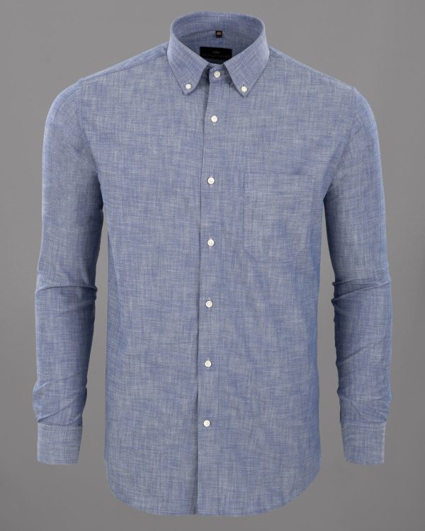 Denim Blue Royal Oxford Shirt For Sale - Image 5