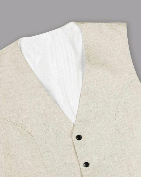 Beige Premium Herringbone Linen Waistcoat For Cheap - Image 4